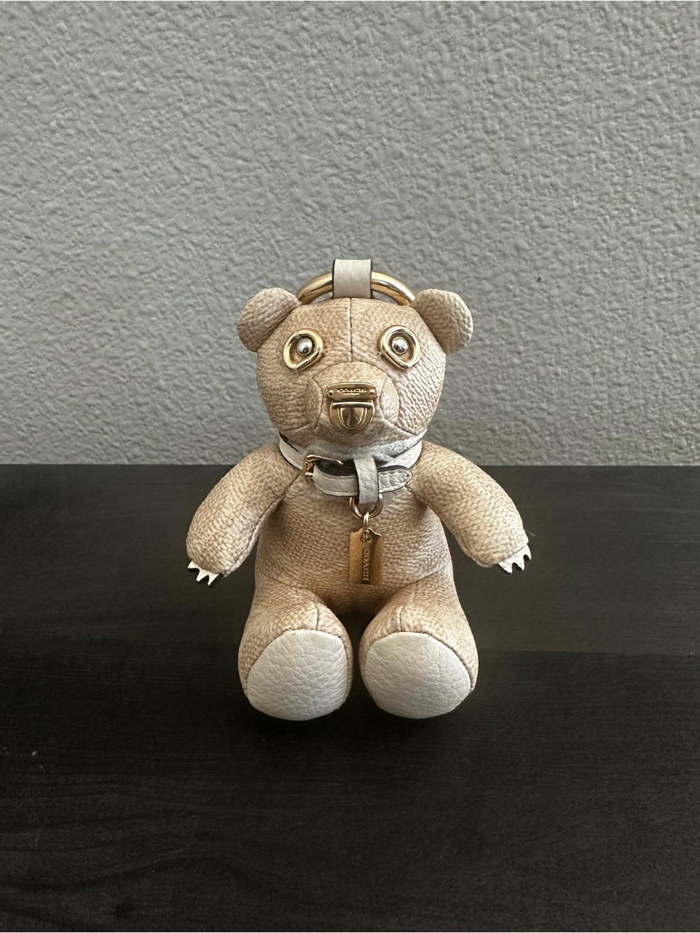 COACH Collectible Leather Bear Keychain Bag Charm. Signature Canvas.